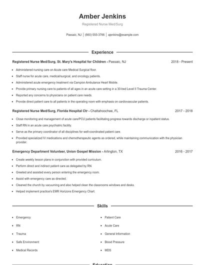Registered Nurse Med/Surg Resume