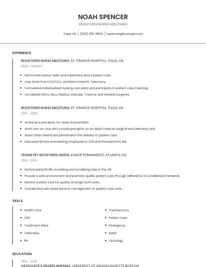 Registered Nurse Med/Surg Resume