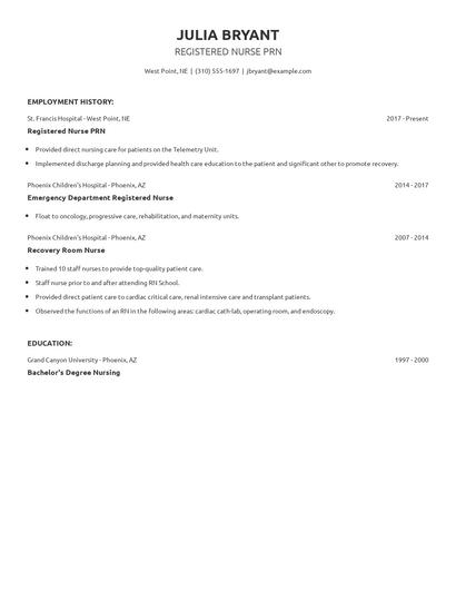 Registered Nurse PRN Resume