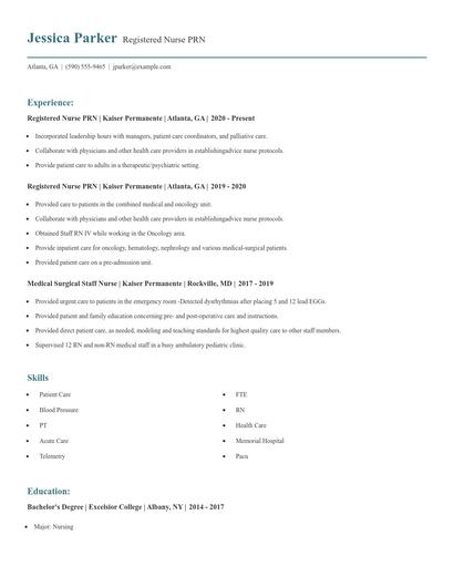 Registered Nurse PRN Resume