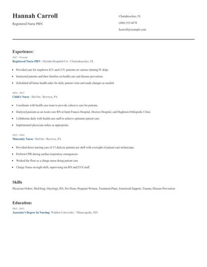 Registered Nurse PRN Resume