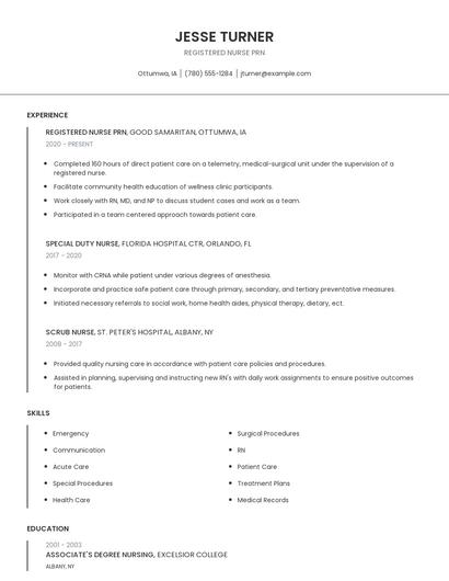 Registered Nurse PRN Resume