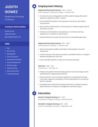 Registered Nursing Professor Resume