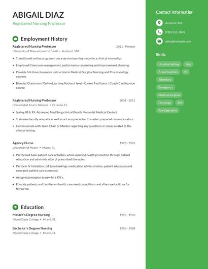 Registered Nursing Professor Resume