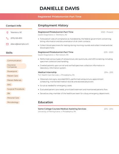 Registered Phlebotomist-Part Time Resume