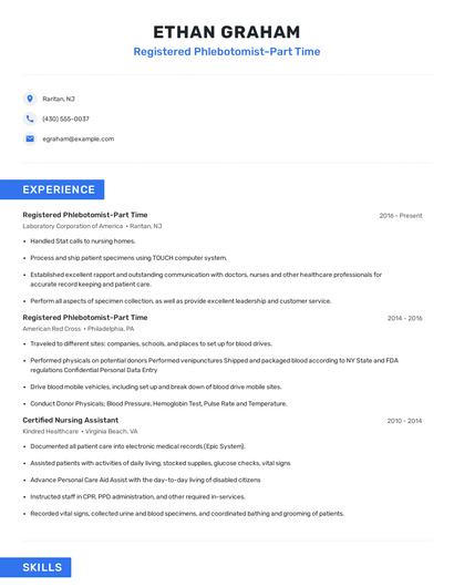 Registered Phlebotomist-Part Time Resume