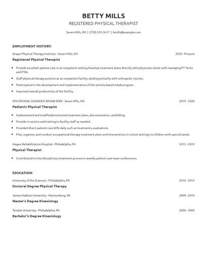 Registered Physical Therapist Resume
