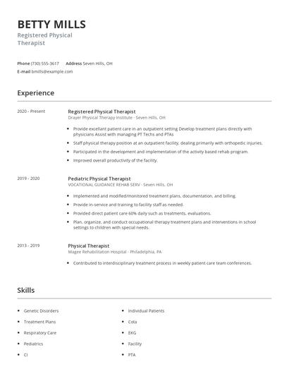 Registered Physical Therapist Resume