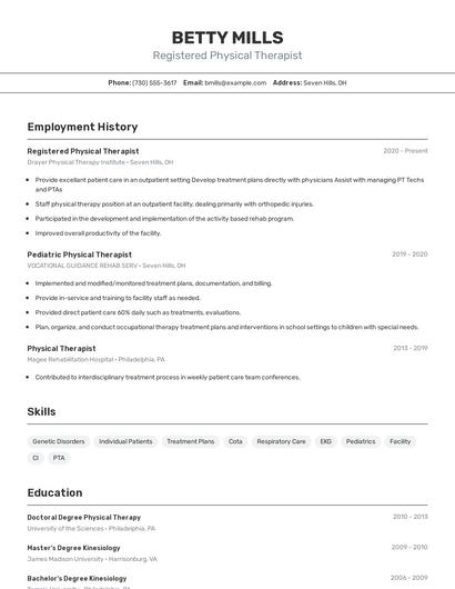 Registered Physical Therapist Resume