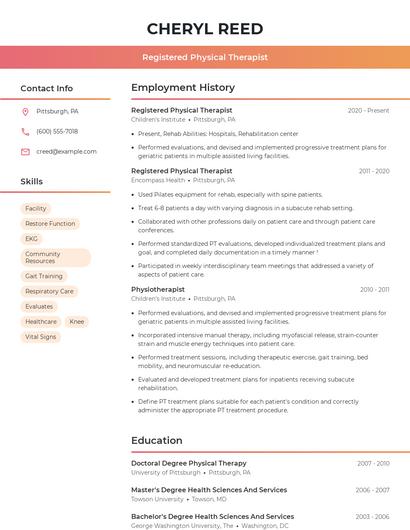 Registered Physical Therapist Resume