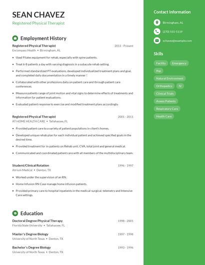Registered Physical Therapist Resume