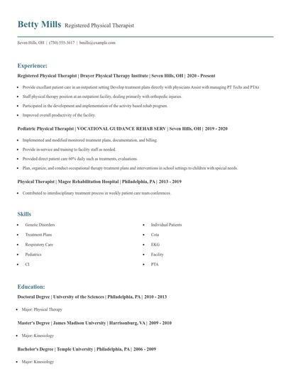 Registered Physical Therapist Resume
