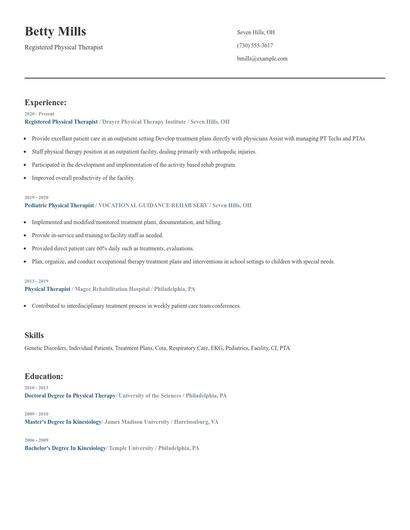 Registered Physical Therapist Resume