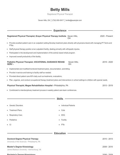 Registered Physical Therapist Resume