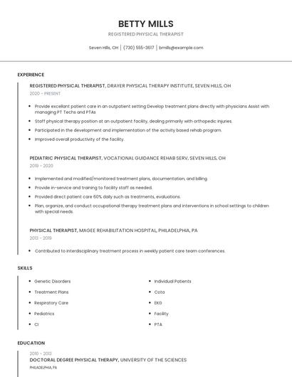 Registered Physical Therapist Resume