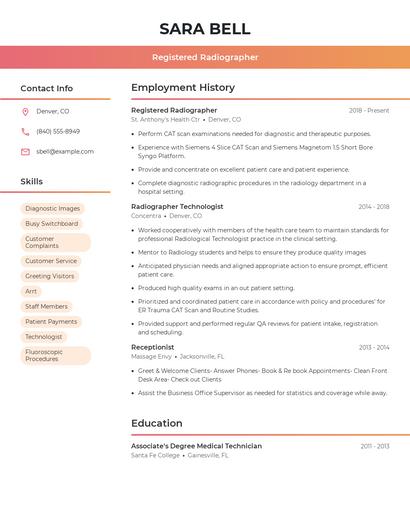 Registered Radiographer Resume