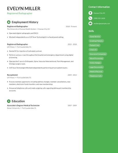 Registered Radiographer Resume