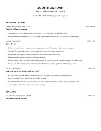 Registered Representative Resume