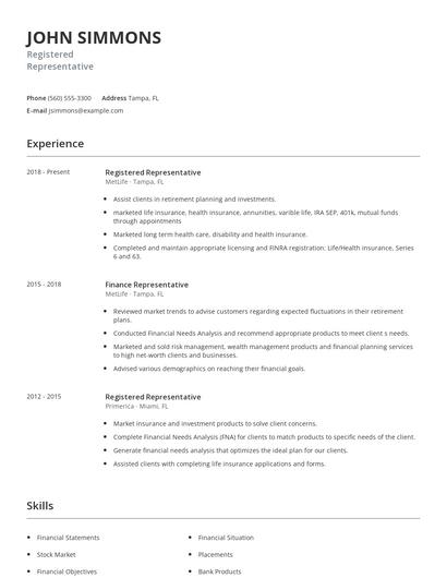Registered Representative Resume