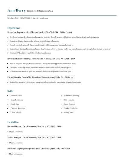 Registered Representative Resume