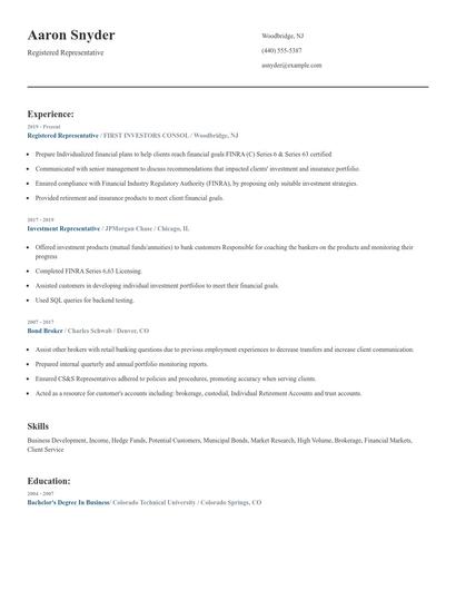 Registered Representative Resume