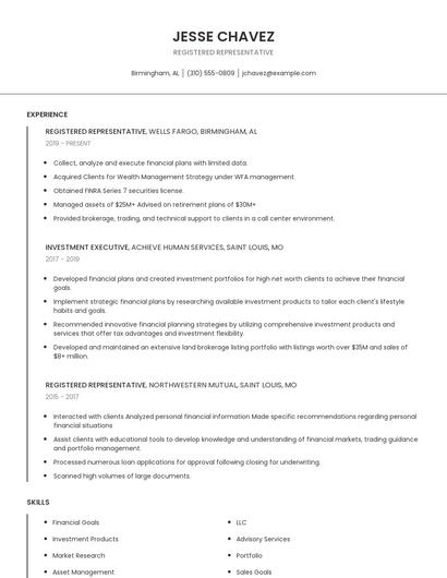 Registered Representative Resume