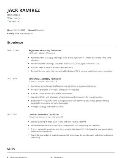Registered Veterinary Technician Resume
