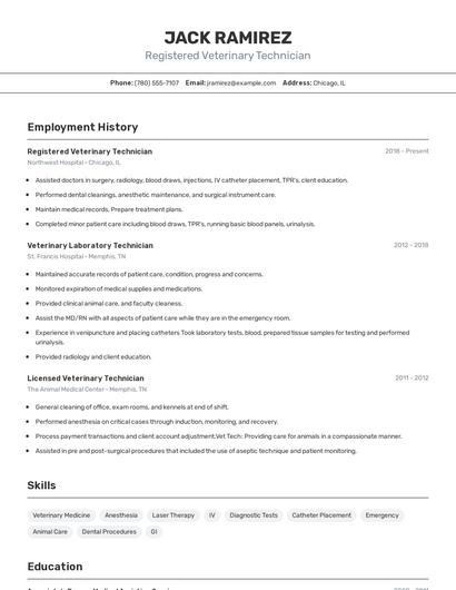 Registered Veterinary Technician Resume