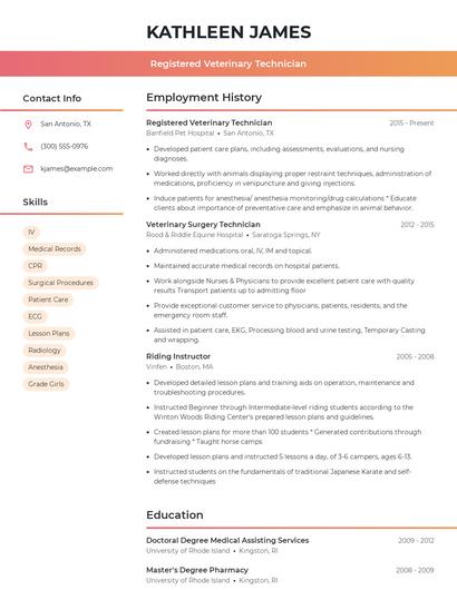 Registered Veterinary Technician Resume