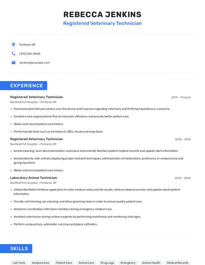 Registered Veterinary Technician Resume