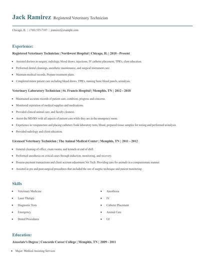 Registered Veterinary Technician Resume