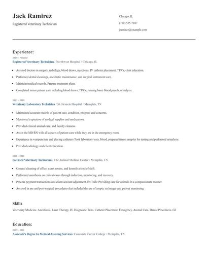 Registered Veterinary Technician Resume