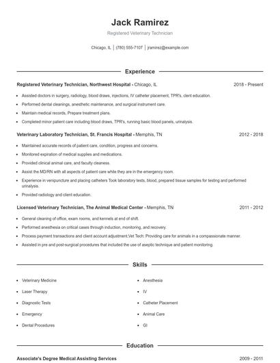 Registered Veterinary Technician Resume