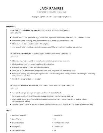 Registered Veterinary Technician Resume