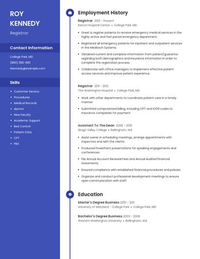Registrar Resume