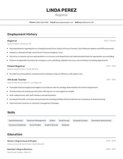 Registrar Resume