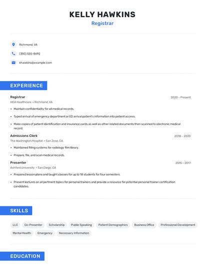 Registrar Resume