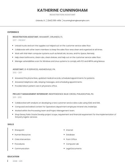 Registration Assistant Resume