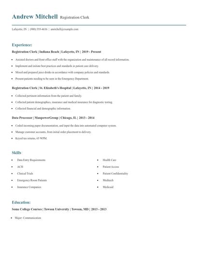 Registration Clerk Resume