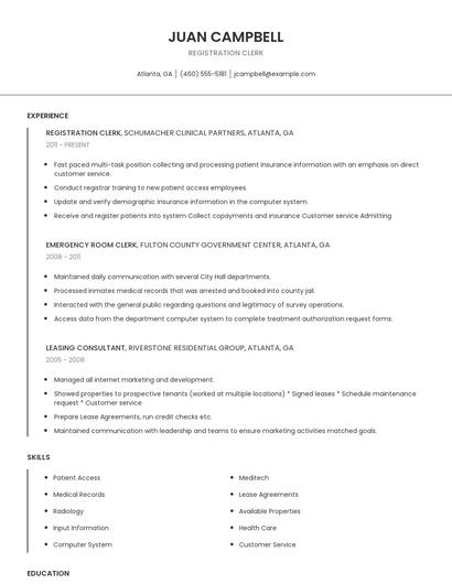Registration Clerk Resume