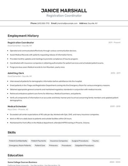 Registration Coordinator Resume