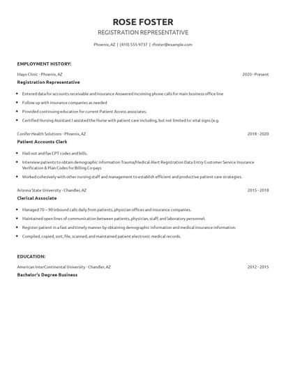 Registration Representative Resume