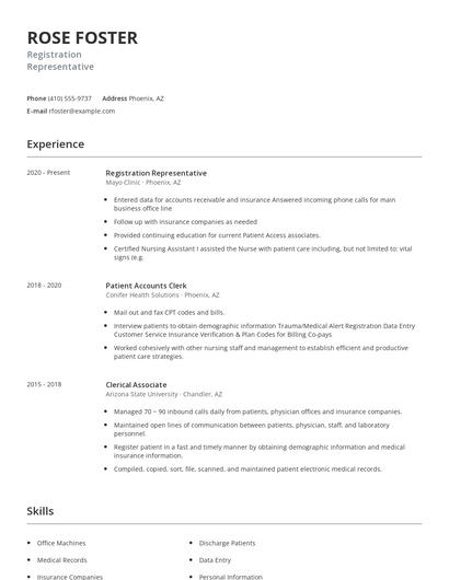 Registration Representative Resume