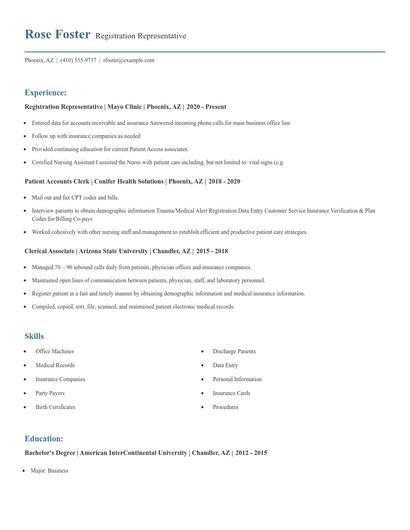 Registration Representative Resume