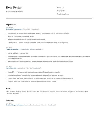 Registration Representative Resume