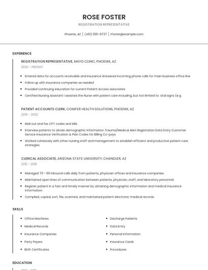 Registration Representative Resume