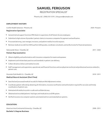 Registration Specialist Resume