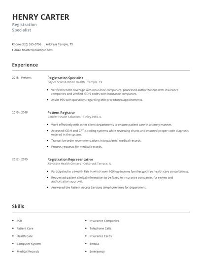 Registration Specialist Resume