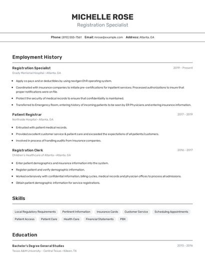 Registration Specialist Resume