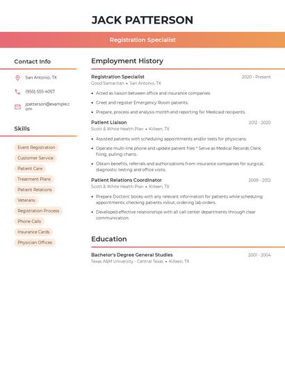 Registration Specialist Resume